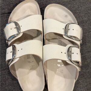 Birkenstock White Two-Strap Buckle Sandals